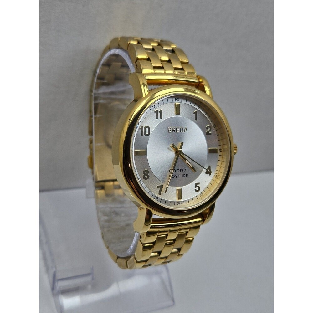 Breda Good Posture Blossom 18K Gold Plated Quartz Watch 41mm Mens New Battery - Picture 3 of 11